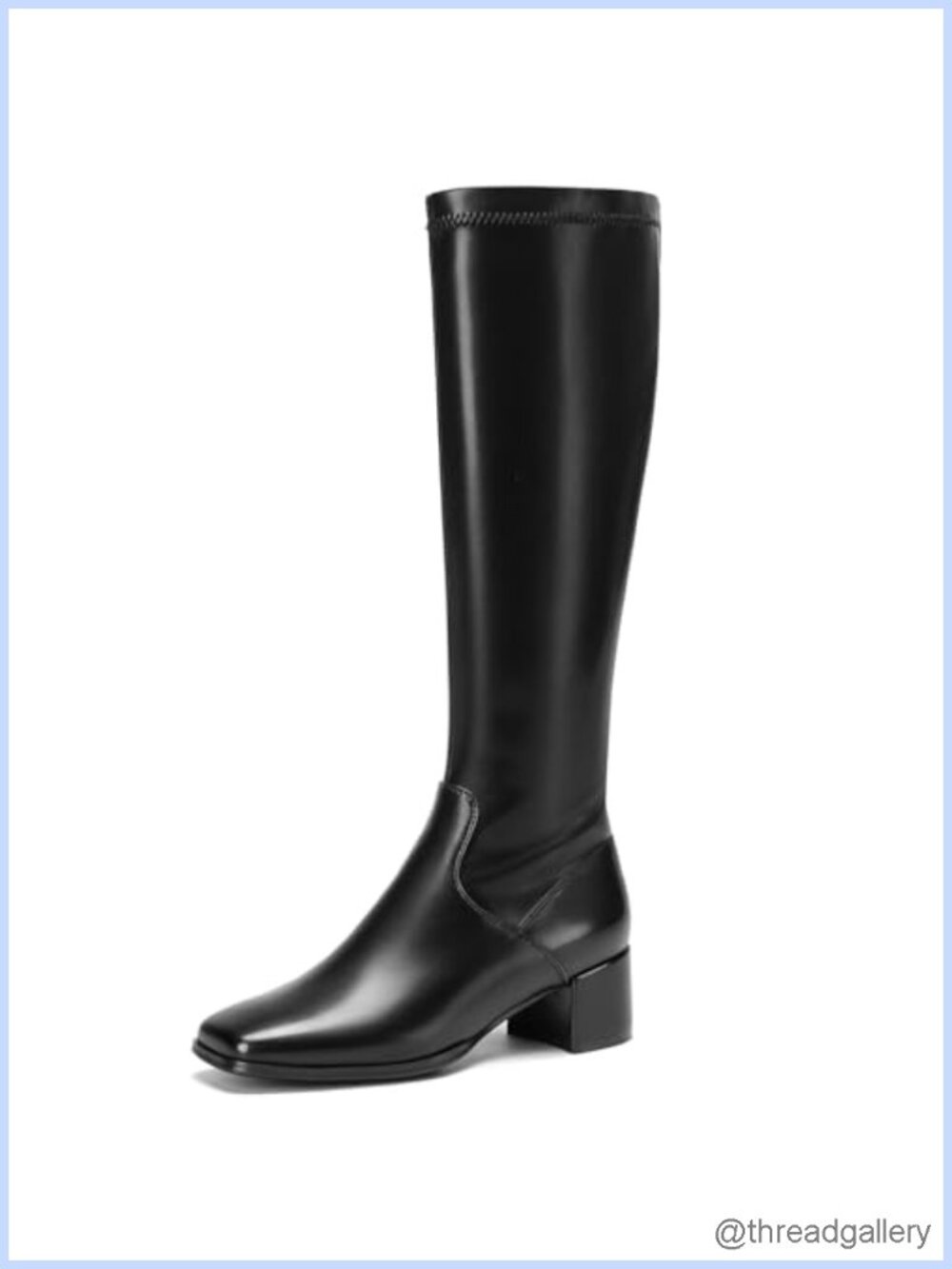 PU Leather Knee High Boots Square Toe Low Heel Half Zip Women's Tall Stretch